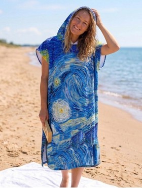 Starry Night Print Hoodie Robe